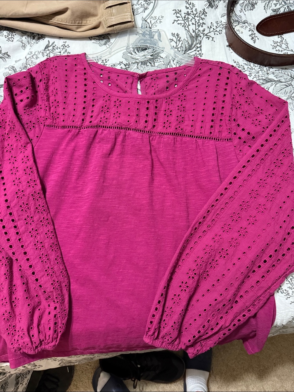 St. John's Bay Fuchsia Eyelet Long-Sleeve Top